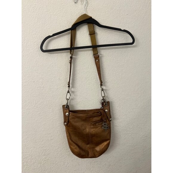 B. Makowsky Brown Leather Crossbody Bag With Zipper Pocket & Adjustable Strap pu - Picture 2 of 11